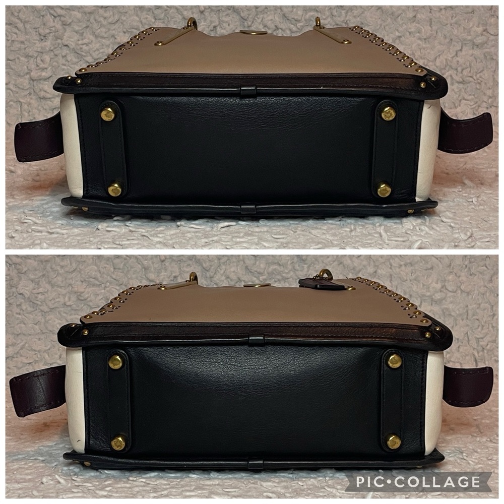 Coach Dreamer 29 Scalloped Stud Rivets Tri-tone Colorblock Leather Satchel Bag - Picture 13 of 17